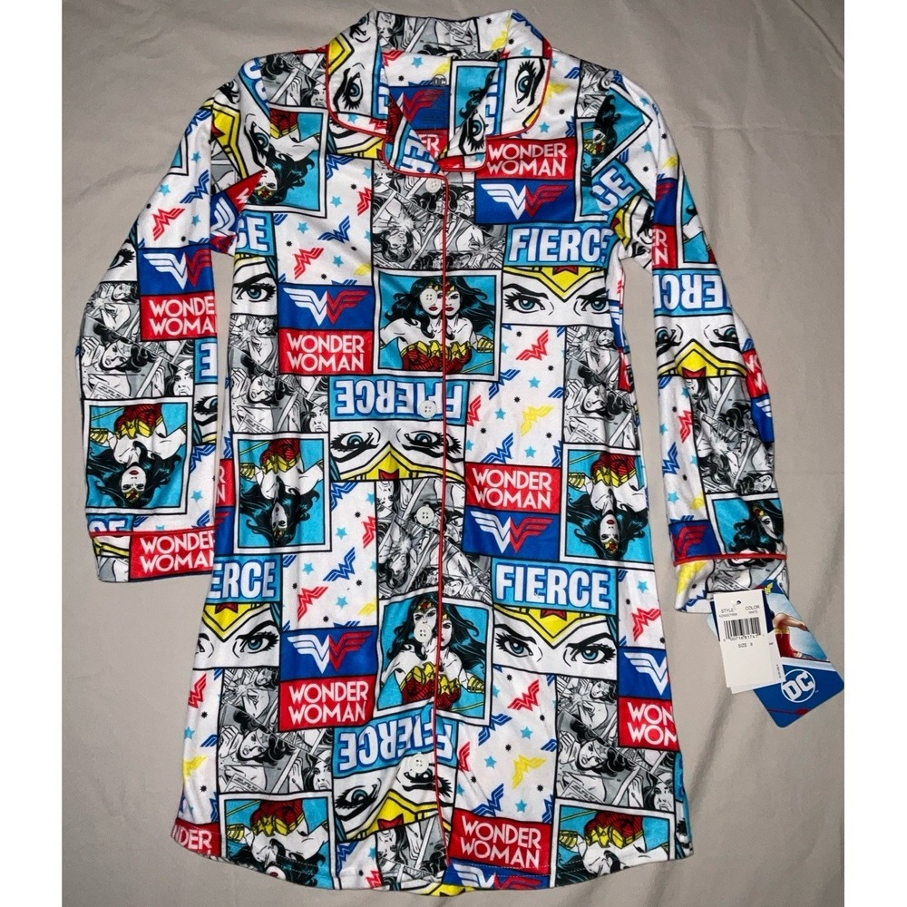NWT Girls' DC Comics Wonder Woman‎ Flannel Pajamas Night Shirt Flame Resistant 8